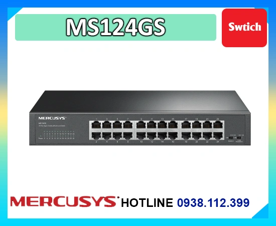 Switch Mercusys MS124GS 24 port, Bộ chia mạng MS124GS 24 cổng, Mercusys MS124GS gigabit 24 port, Switch 24 cổng MS124GS, MS124GS rack mount 24 port, Mercusys 24 port MS124GS, Bộ chuyển mạch MS124GS 24 cổng