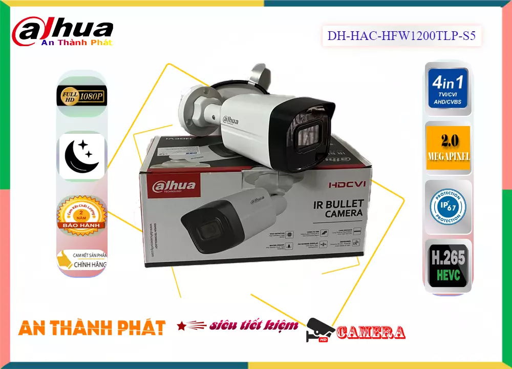  Camera HDCVI 2MP DAHUA DH-HAC-HFW1200TLP-S5 được trang bị công nghệ hồng ngoại thông minh