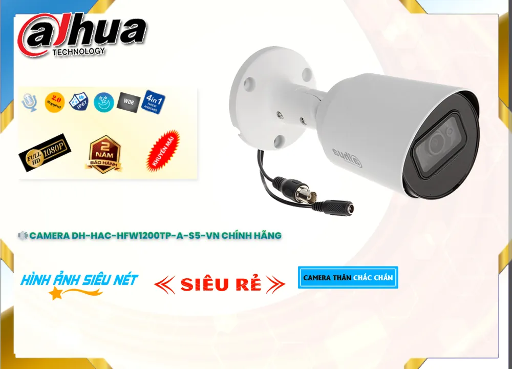 Camera Dahua DH-HAC-HFW1200TP-A-S5-VN,DH-HAC-HFW1200TP-A-S5-VN Giá Khuyến Mãi,DH-HAC-HFW1200TP-A-S5-VN Giá