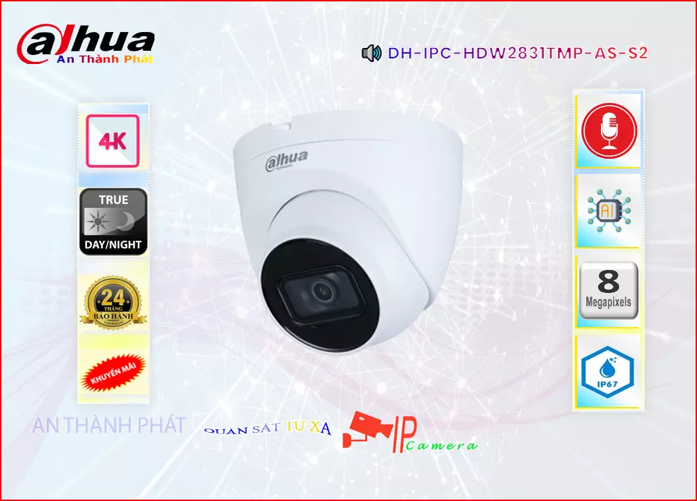 Camera dahua DH-IPC-HDW2831TMP-AS-S2,DH-IPC-HDW2831TMP-AS-S2 Giá rẻ,DH IPC HDW2831TMP AS S2,Chất Lượng