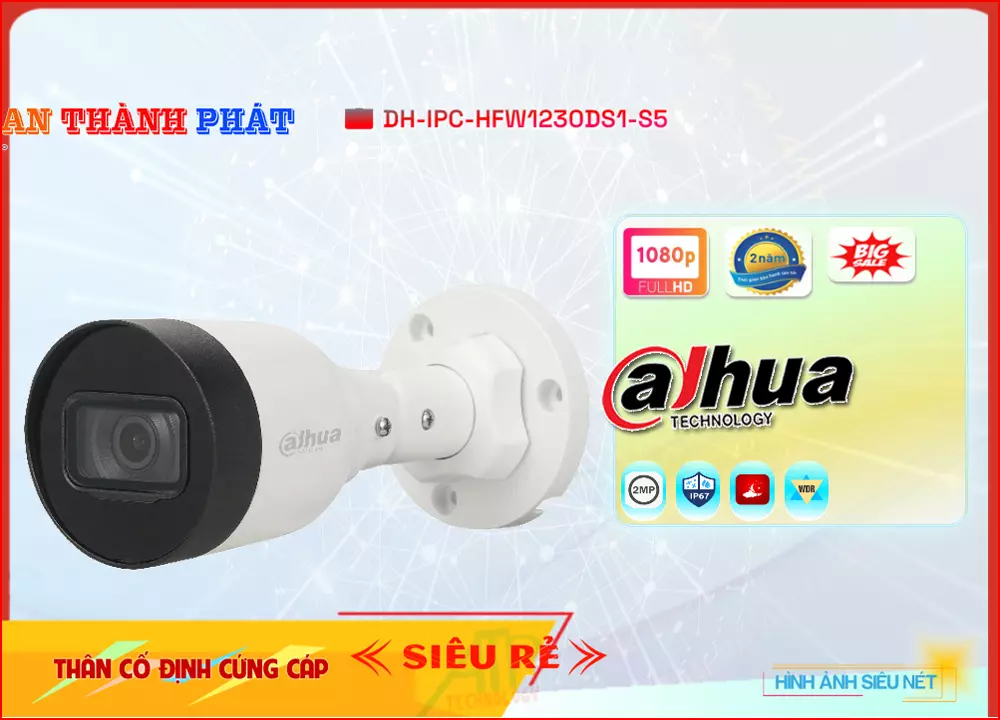 Camera IP DH-IPC-HFW1230DS1-S5 Ngoài Trời,Giá DH-IPC-HFW1230DS1-S5,phân phối