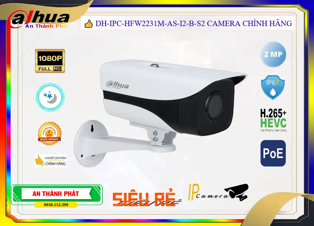 Camera Dahua DH-IPC-HFW2231M-AS-I2-B-S2,DH-IPC-HFW2231M-AS-I2-B-S2 Giá rẻ,DH IPC HFW2231M AS I2 B S2,Chất Lượng