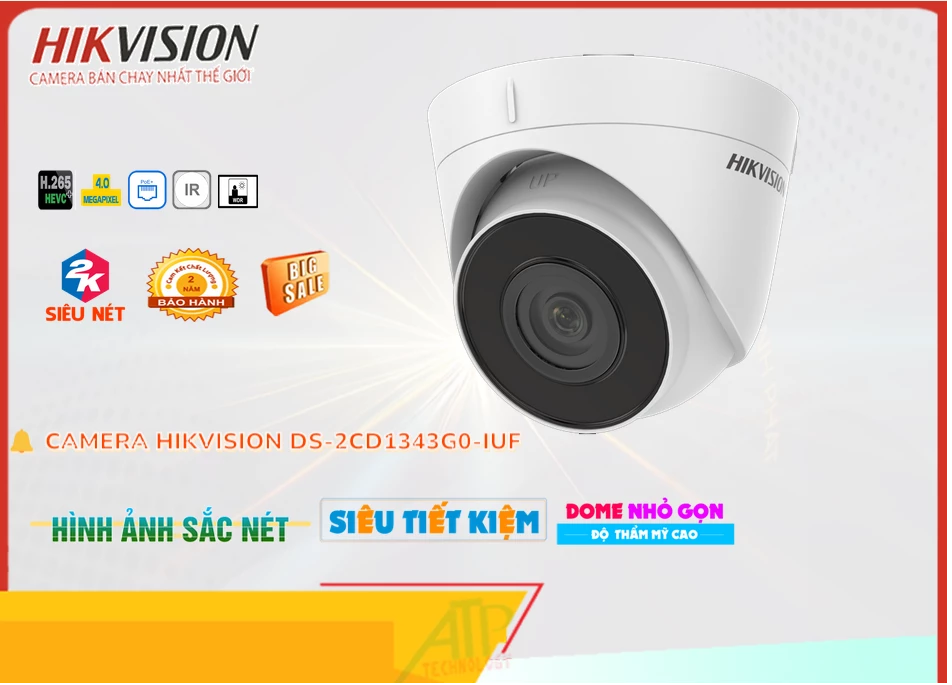 Camera Ghi Âm Hikvision DS-2CD1343G0-IUF 4MP,Giá Cấp Nguồ Qua Dây Mạng DS-2CD1343G0-IUF,phân phối