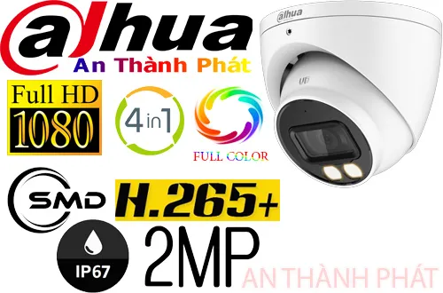camera giám sát dahua DH-HAC-HDW1200TP-IL-A với công nghệ camera có màu ban đêm, độ phân giải FULL HD 1080P, AHD CVI TVI BCS, có thể nhìn ban đêm có màu, Hỗ trợ chống ngược sáng thực WDR, chống bụi và nước IP67