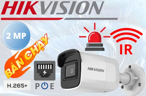 camera giám sát hikvision DS-2CD2021G1-I với công nghệ camera IP, độ phân giải 2.0mp, cảm biến 1/2.3 CMOS, Chuẩn nén H.265+, H.265, H.264+, H.264, Hồng Ngoại SMD, Hỗ trợ chống ngược sáng thực DWDR(120db), chống bụi và nước IP67