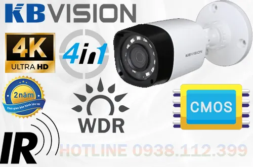 camera giám sát Kbvision KX-C8011CCamera 4 in 1 (CVI, TVI, AHD, Analog) 8.0MP, Cảm biến: 1/2.7 Sony Starvis 8.0MP (3840×2160), Độ phân giải: 4K@25/30fps; 4K@15fps; 5M@20fps;4M@25fps/30fps, Tầm xa hồng ngoại: 30m, hỗ trợ Smart IR.